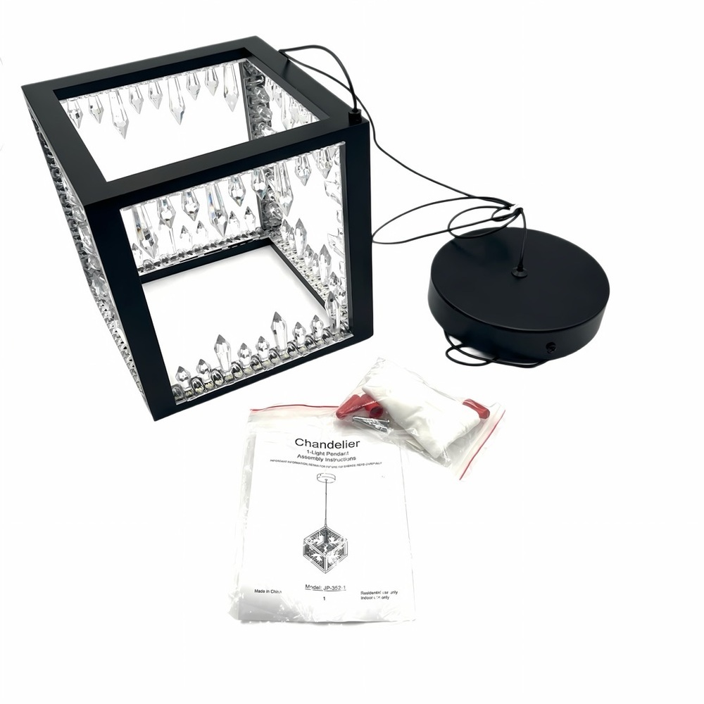 Modern Geometric Cube Pendant Light Black Crystal LED Chandelier Adjustable - Picture 5 of 6